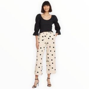 WHO WHAT WEAR CROP WIDE LEG POLKA DOT JEAN SZ 10 CREAM BLACK COTTON